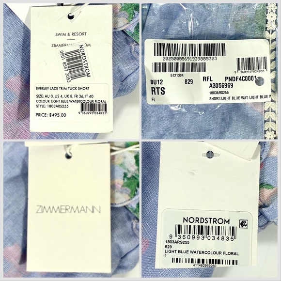 *SOLD* Zimmermann Everley Floral Belted Lace Trim Linen Shorts Light Blue NWT - Picture 6 of 17